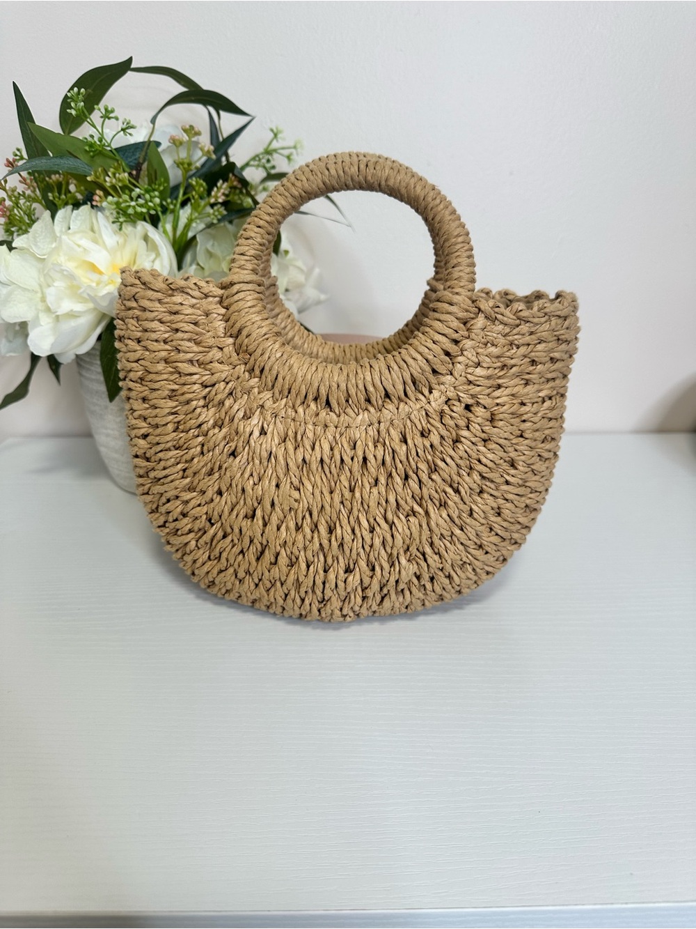 Boho Straw Shell Mini Bag / Woven Summer Beach Purse - Picture 2 of 4